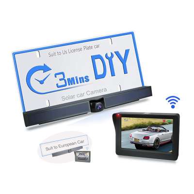 4.3 Inch LCD Rearview Monitor License Plate Rear Backup Camera Kit For Car, Universal Solar Wireless Car Video Parking System